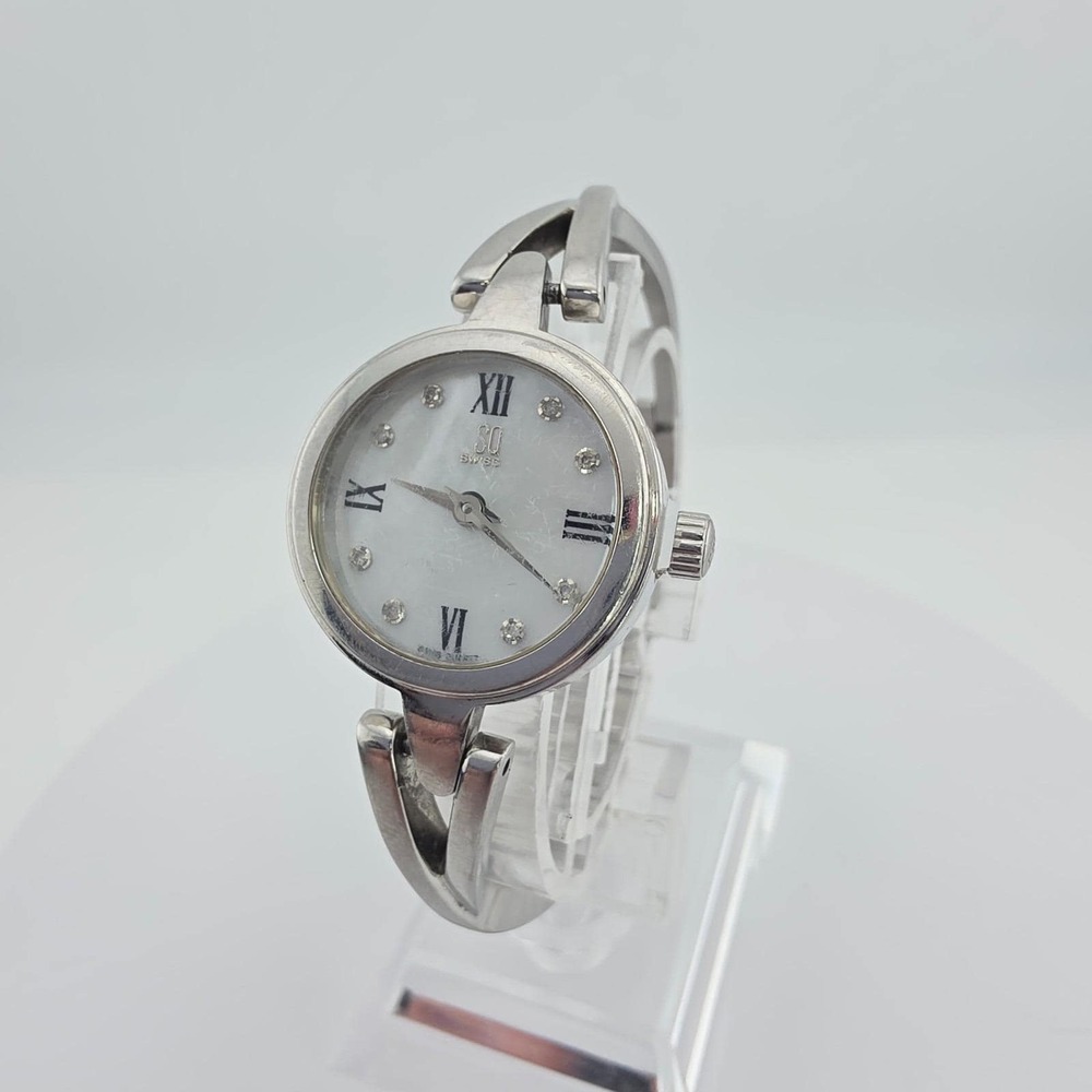 Vtg ESQ MOVADO Corbel  Ladies Watch Swiss Mother Of Pearl Dial Silver Tone 6.25"